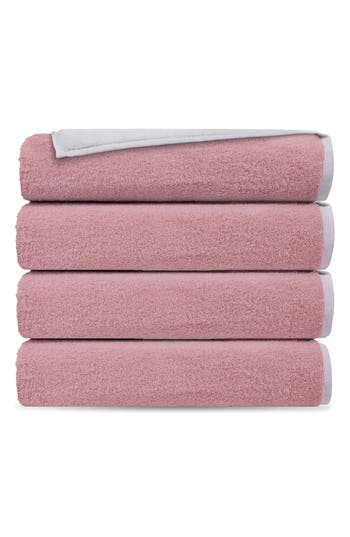 Shop Brooks Brothers Depera Set Of 4 Double Face Turkish Cotton Hand Towels In White/blush