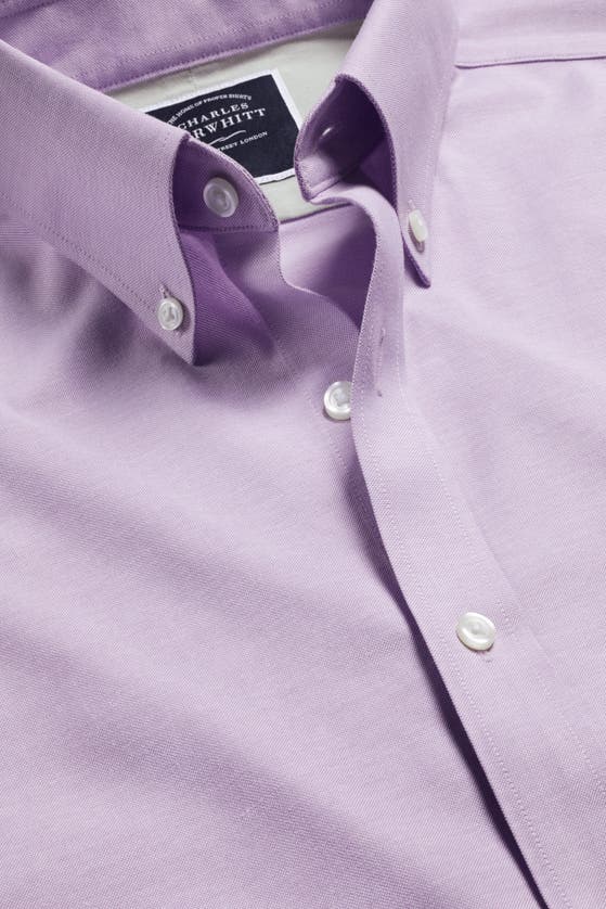 Shop Charles Tyrwhitt Slim Fit Button-down Collar Non-iron Stretch Oxford Shirt In Lavender Purple