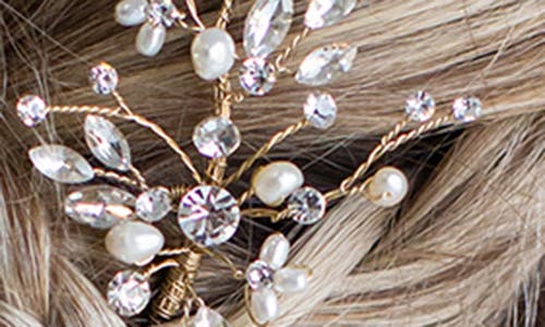 Brides And Hairpins Brides & Hairpins Sabra Freshwater Pearl & Crystal Hair Pin In Gold