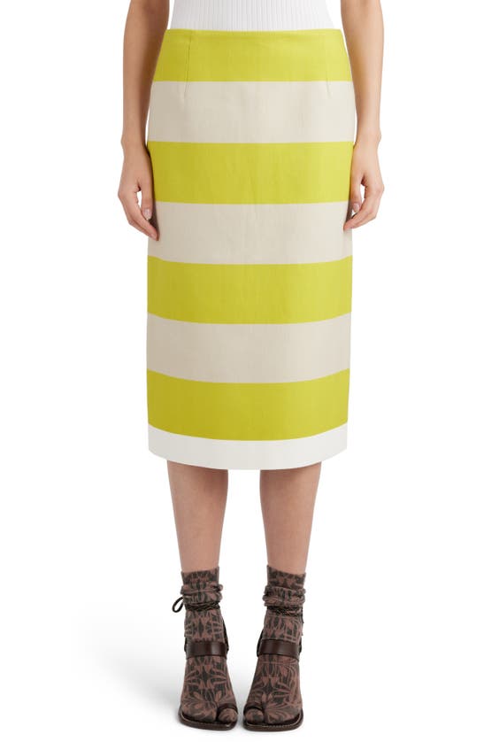 Shop Dries Van Noten Block Stripe Cotton Pencil Skirt In Lime