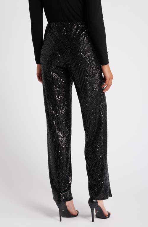 Shop Anne Klein Sequin Hollywood Waistband Straight Leg Pants In Anne Black