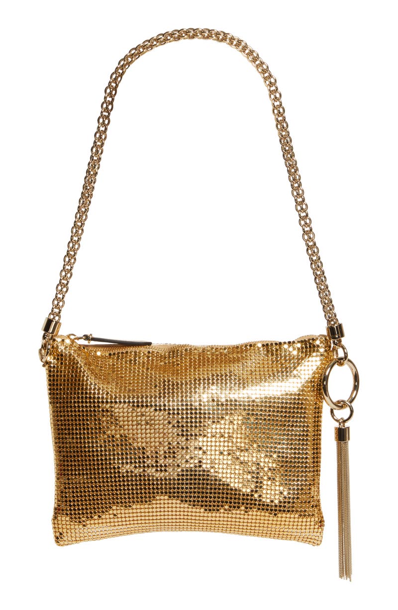 Jimmy Choo Mini Callie Metallic Mesh Clutch in Gold