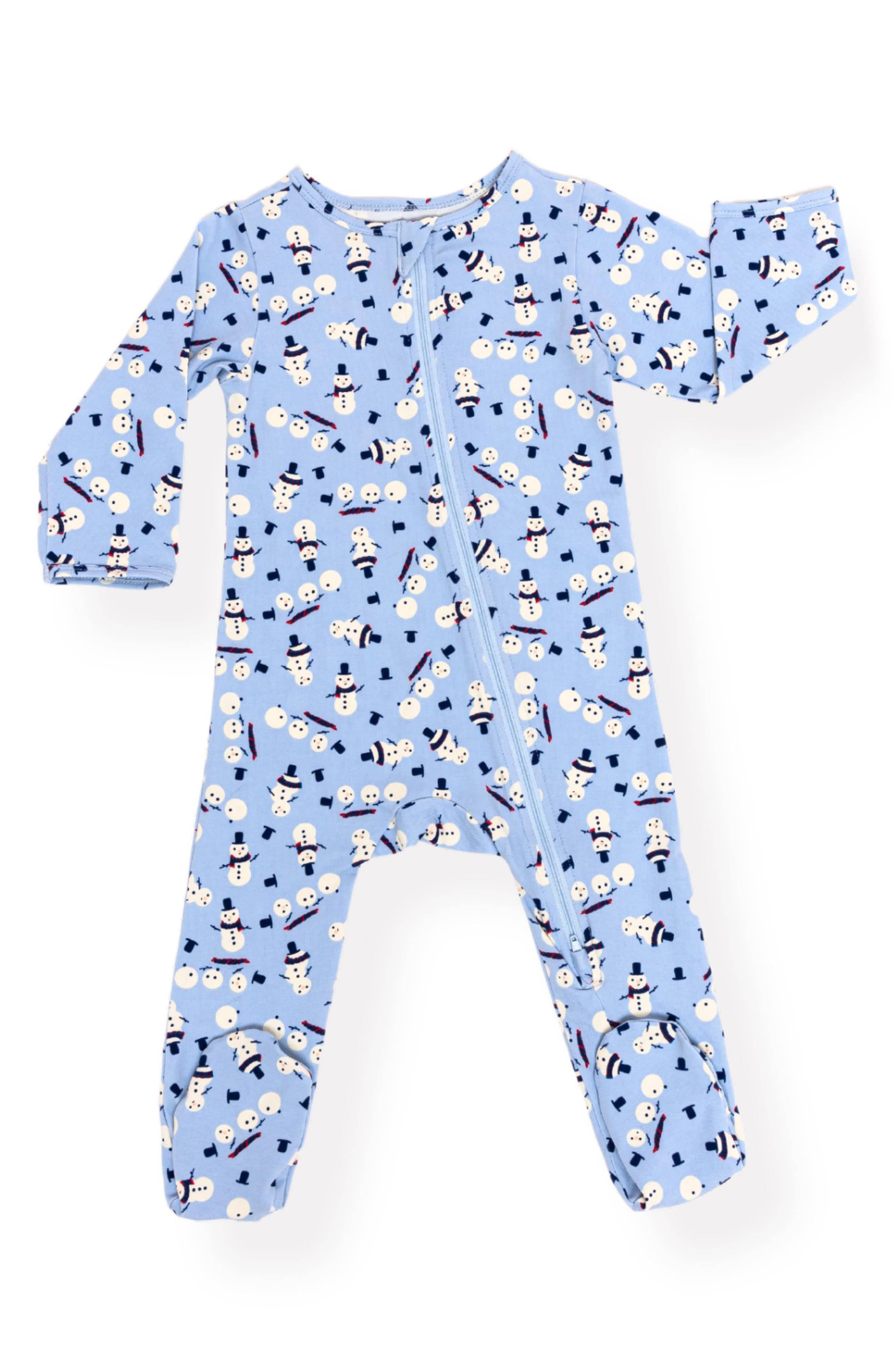Norani Snowman Stretch Organic Cotton Footie in Blue 