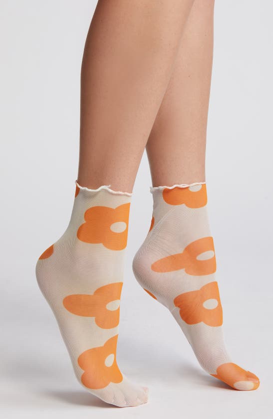 Shop High Heel Jungle Retro Floral Mesh Socks In Orange