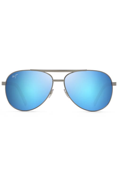 Maui Jim Seacliff 61mm Polarized Aviator Sunglasses in Gunmetal/Blue Hawaii Mirror