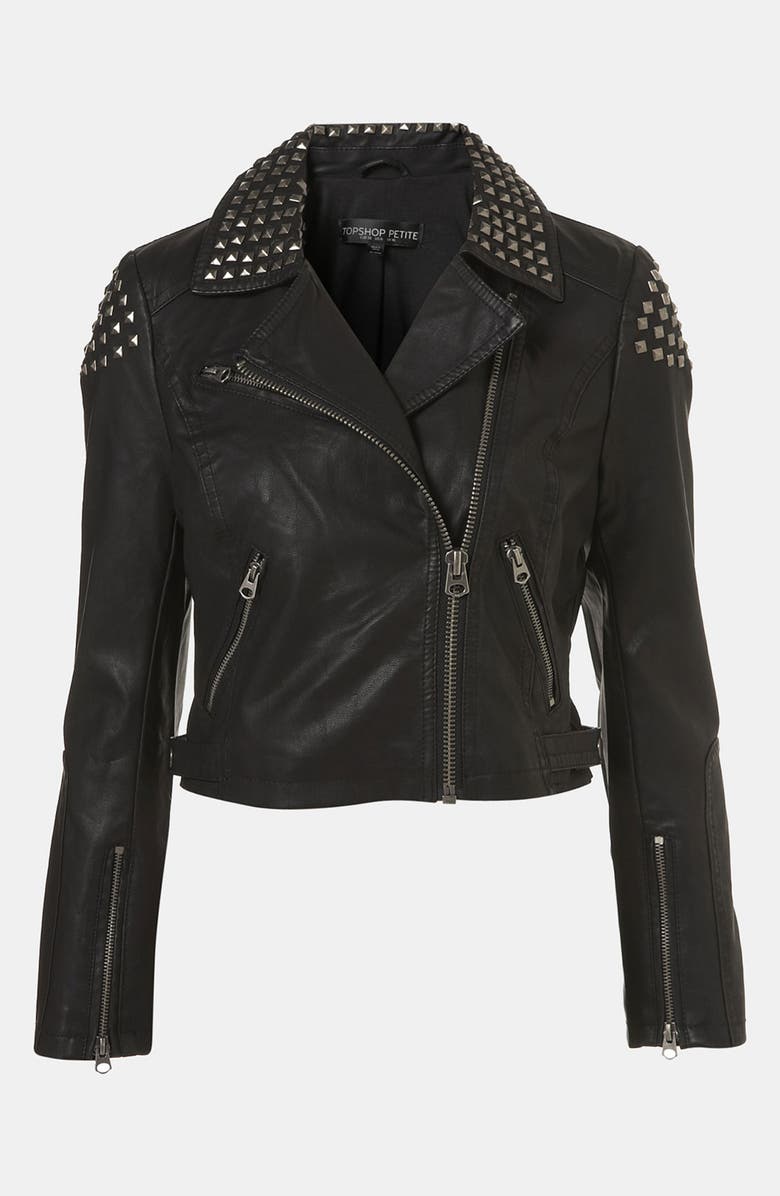 Topshop Studded Faux Leather Biker Jacket (Petite) | Nordstrom