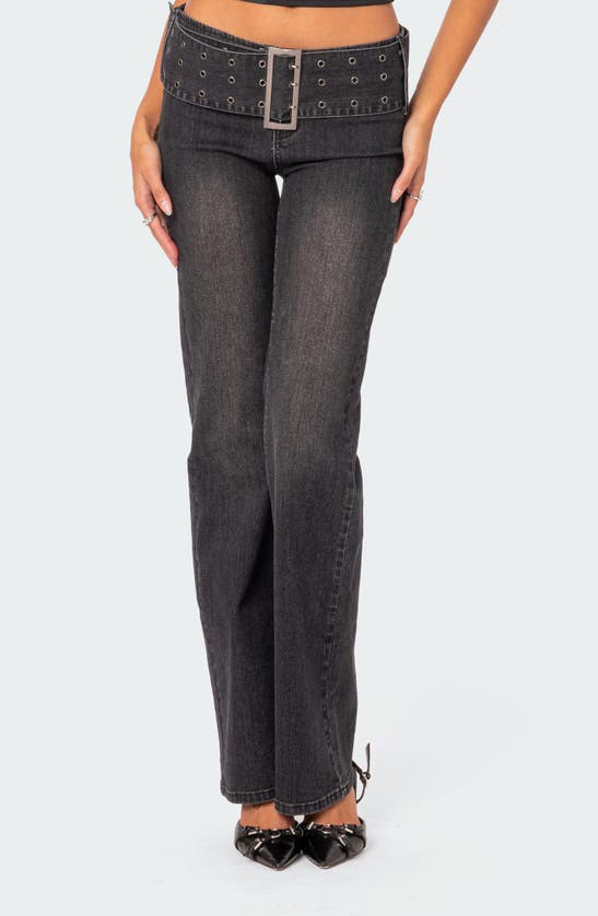 Shop Edikted Belted Jeans In Black-washed