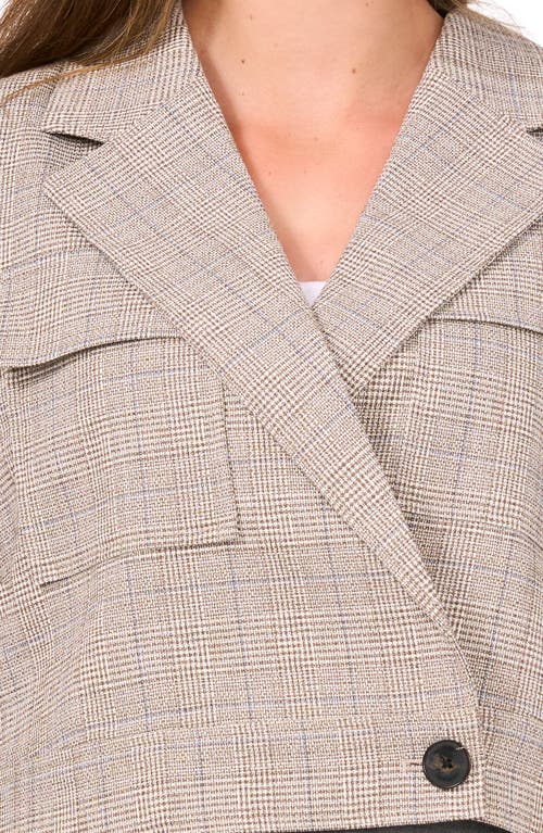 Halogenr Halogen(r) Plaid Crossover Crop Blazer In Warm Ash Brown