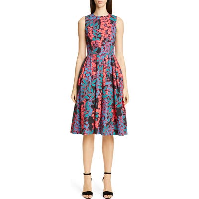 Carolina Herrera Wisteria Print Fit & Flare Dress, Black