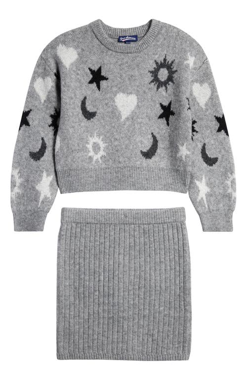 Freshman Kids' Lunar Hearts Sweater & Skirt Set in Lunar Heather Grey Combo 