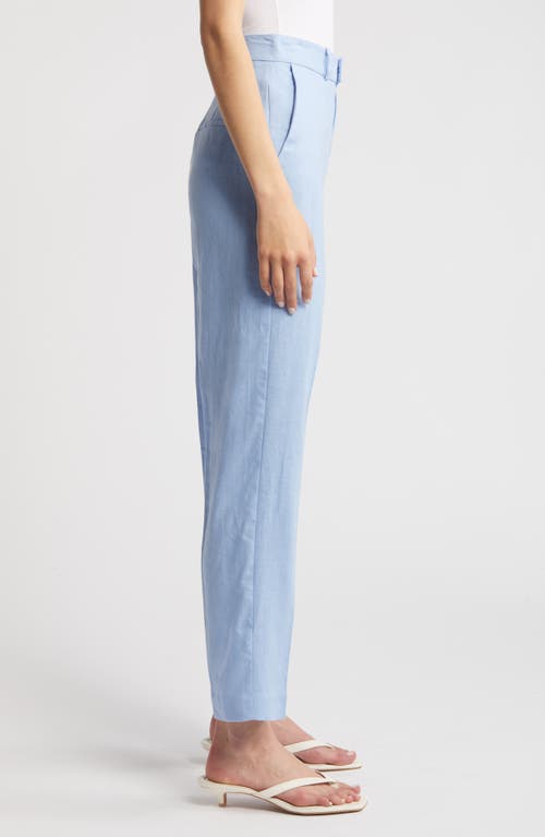 Shop Mango Straight Leg Linen Pants In Pastel Blue