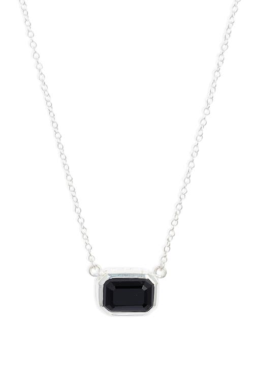Small Rectangular Onyx Pendant Necklace in Silver/Black Onyx