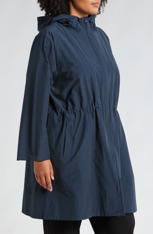 Shop Eileen Fisher Hooded Coat In Deep Adriatic