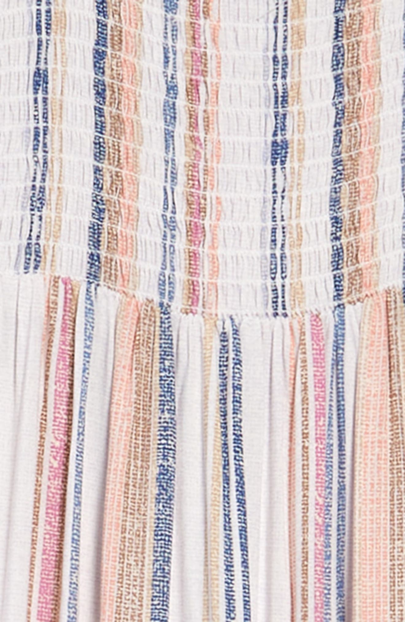 WALKING ON SUNSHINE Kids' Smocked Tiered Maxi Dress, Main, color, NAVY PINK TAUPE