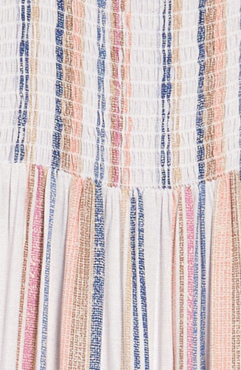 WALKING ON SUNSHINE Kids' Smocked Tiered Maxi Dress, Main, color, NAVY PINK TAUPE