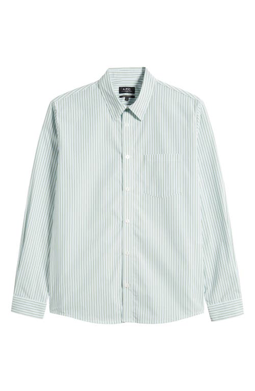 A.P.C. Clement Stripe Button-Up Shirt in Vert