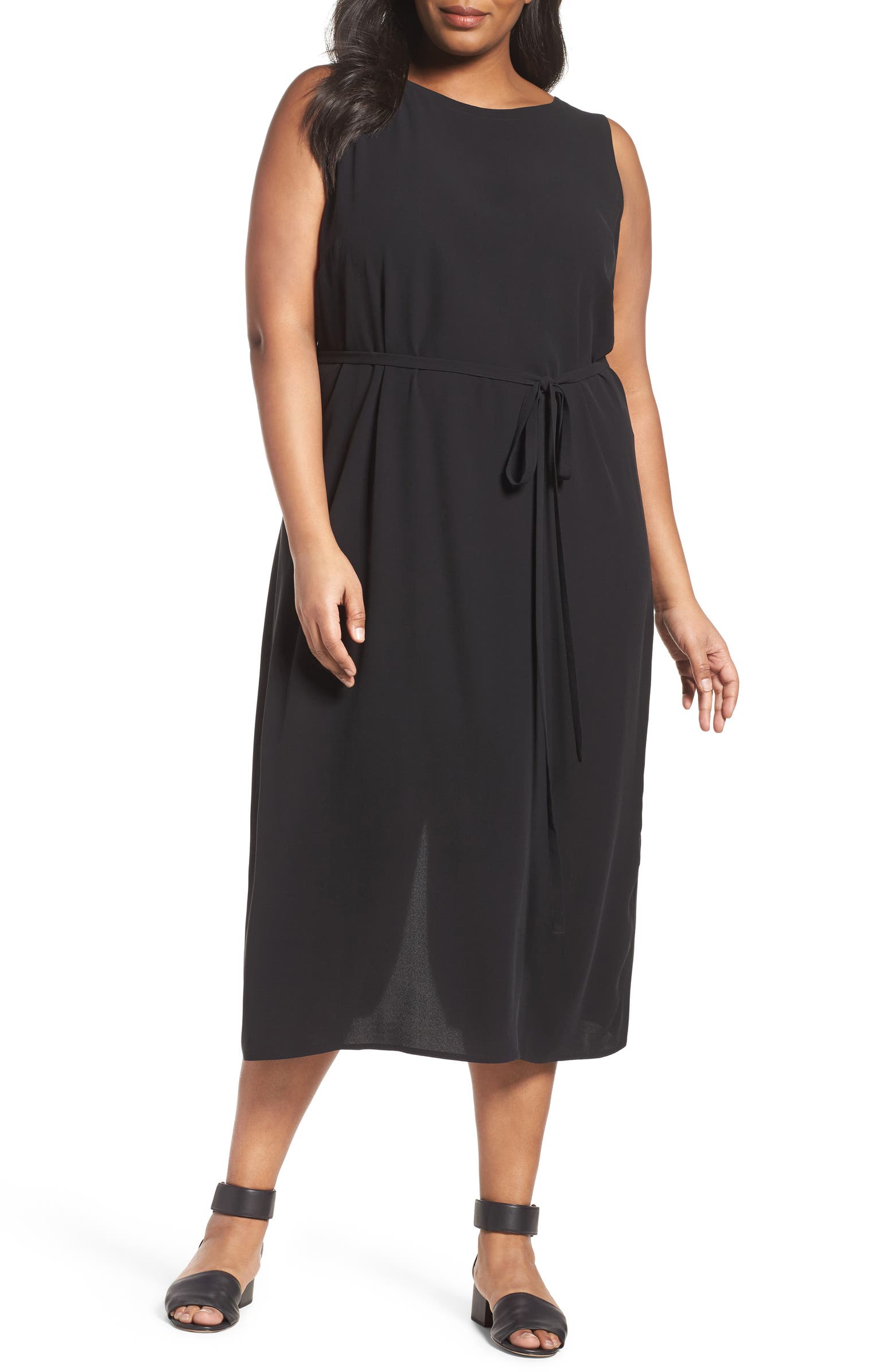 Eileen Fisher Silk Georgette Crepe Midi Dress (Plus Size) | Nordstrom