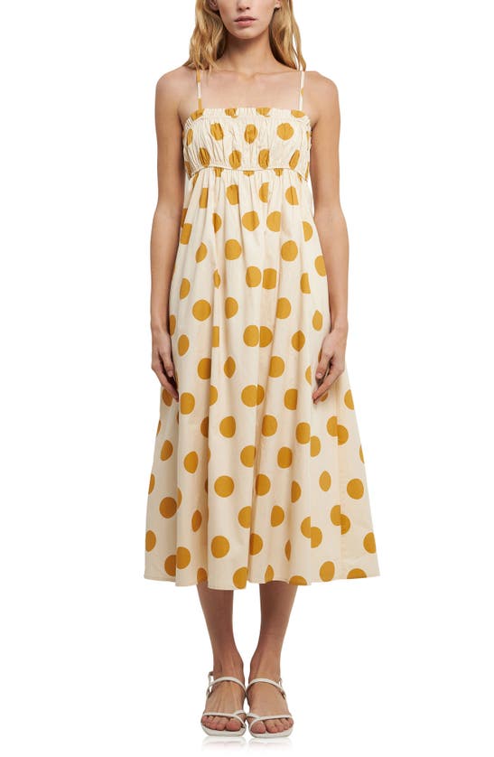 English Factory Polka Dot Cotton Sundress In Ivory/ Yellow