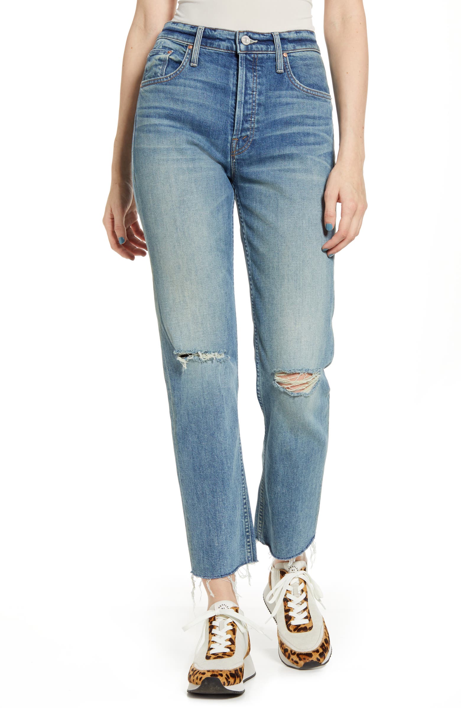 MOTHER The Tomcat High Waist Fray Ankle Straight Leg Jeans | Nordstrom