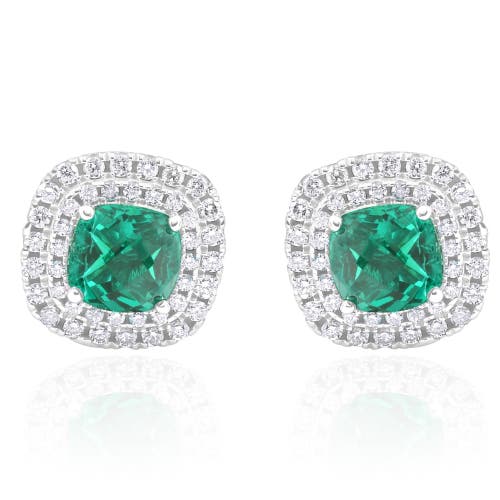 Bliss Diamond 4ct Emerald & Lab Grown Diamond Cushion Halo Studs 14k Gold In 14k White Gold