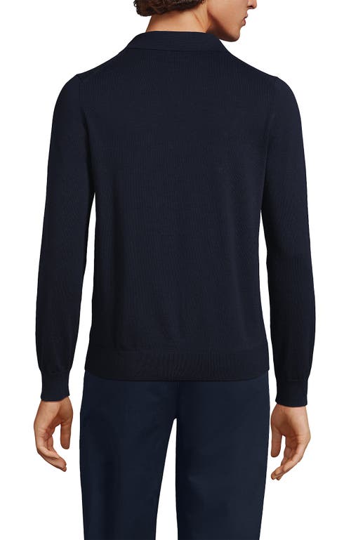 Shop Lands' End Long Sleeve Cotton Sweater Polo In Radiant Navy