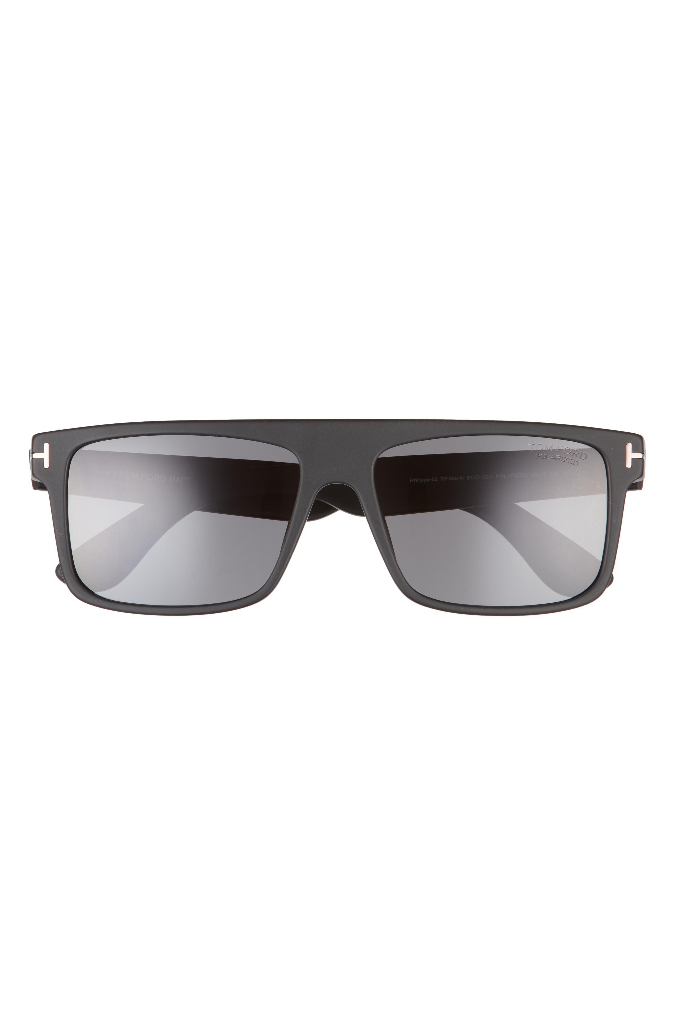 TOM FORD 58mm Philippe Polarized Rectangular Sunglasses in Shiny  Black/Polarized Smoke | Smart Closet