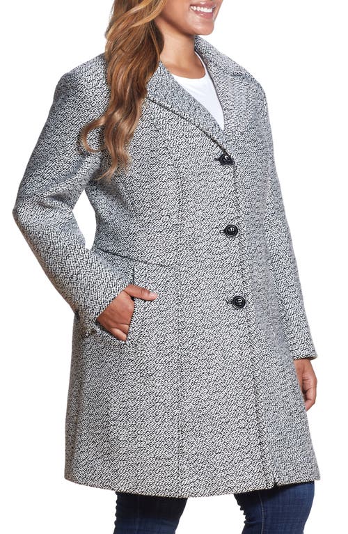 Gallery Notch Collar Tweed Coat In Black/white