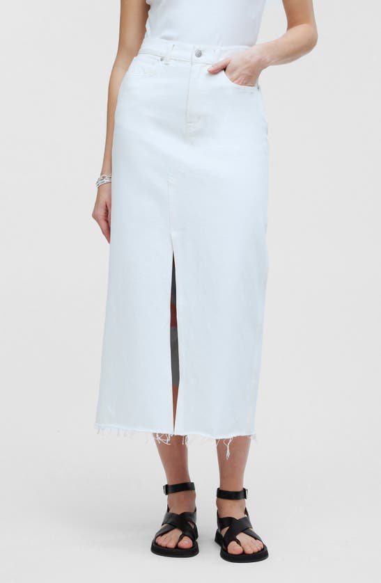 Shop Madewell The Rilee Raw Hem Denim Midi Skirt In Tile White
