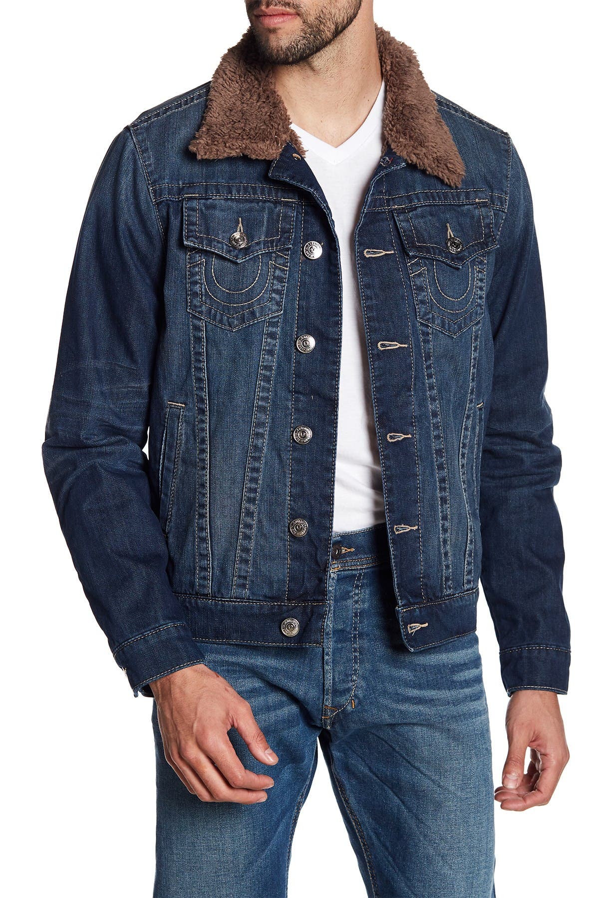 true religion jean jacket with fur collar