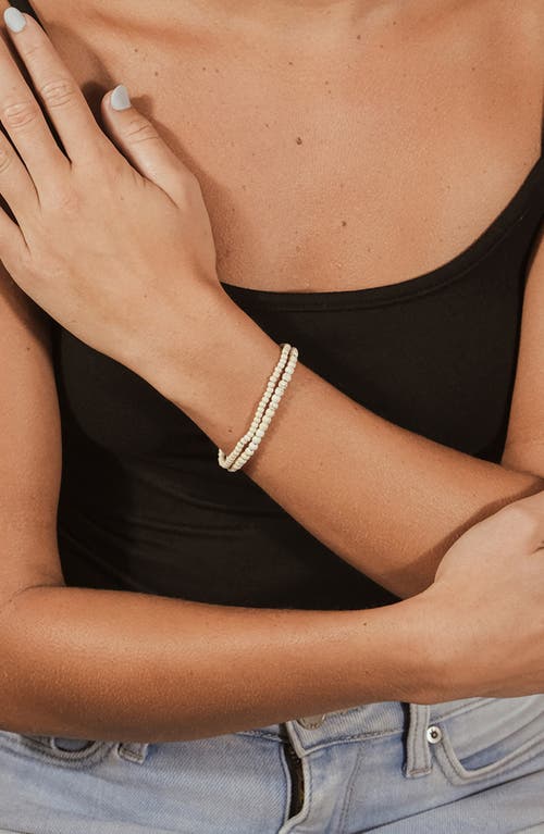 Sterling Forever Stone 2-pack Beaded Stretch Bracelets In Brown Marble