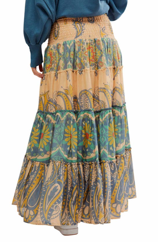 Shop Free People Super Thrills Print Tiered Maxi Skirt In Blue Sky Combo