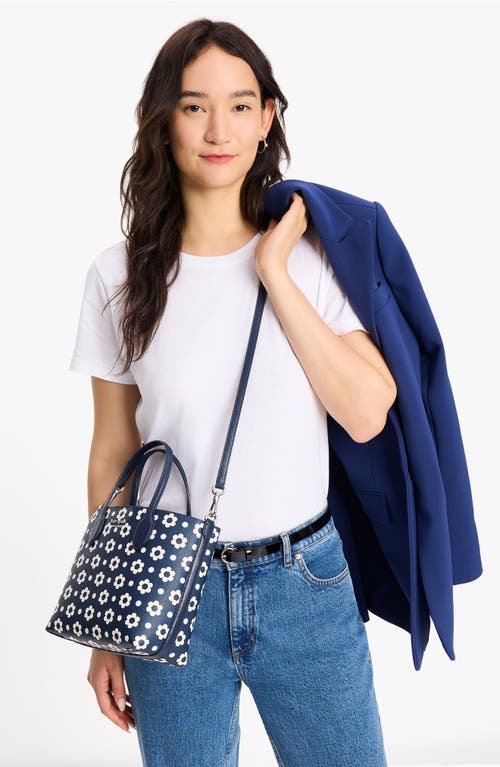 Shop Kate Spade New York Bleecker Daisy Dot Crosshatched Faux Leather Tote In Parisian Navy Multi