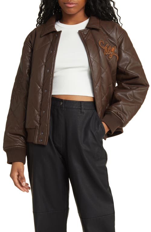 Quilted Bomber Jacket in Brown