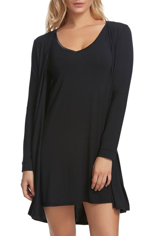 Felina So Smooth Chemise & Wrap Set In Black