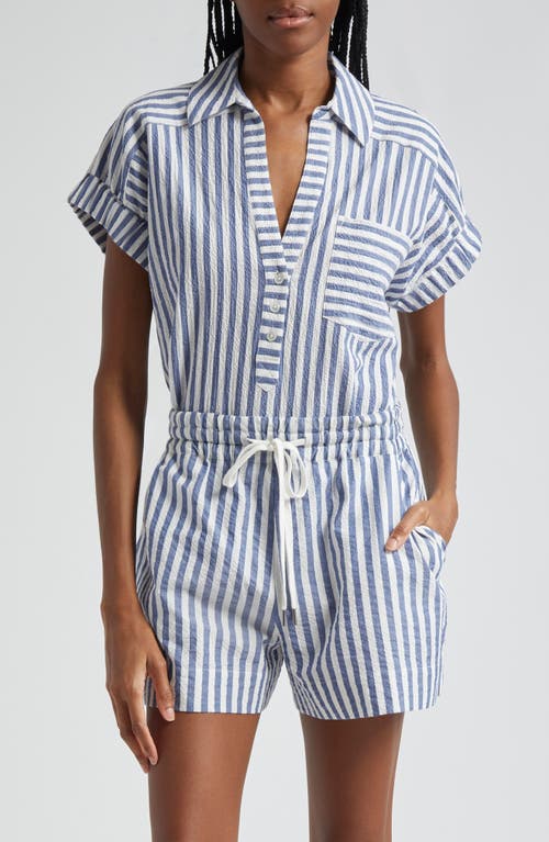 Shop Veronica Beard Almera Stripe Seersucker Top In Blue/white