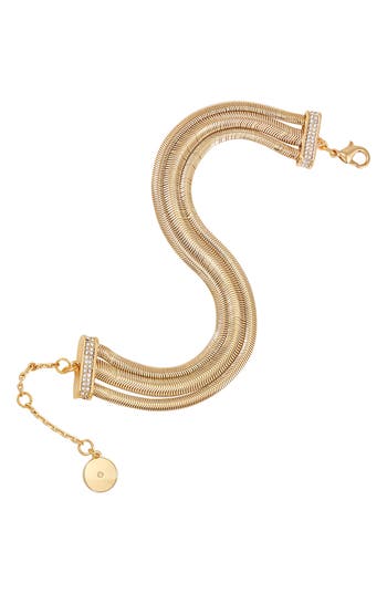 Vince Camuto Crystal Triple Row Snake Chain Bracelet In Gold Tone