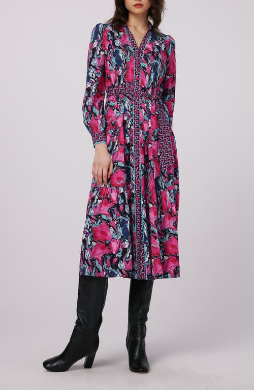 Shop Dvf Alea Long Sleeve Midi Shirtdress In Misfit Marble Lydian Indian Pk