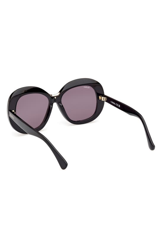 Shop Max Mara Edna 55mm Round Sunglasses In Shiny Black / Smoke