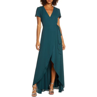 Wayf The Zoey Short Sleeve Wrap Gown, Green