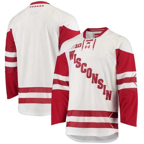 Men's Under Armour White Wisconsin Badgers UA Replica Hockey Jersey