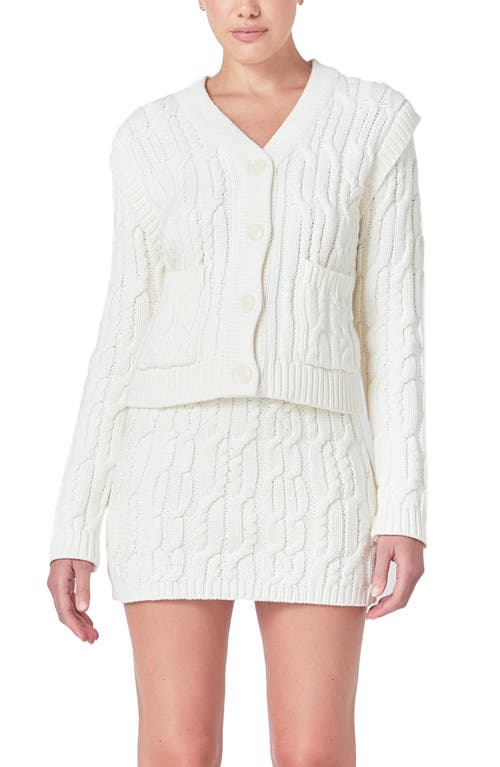 Endless Rose Cable Knit Cardigan Sweater In Ivory