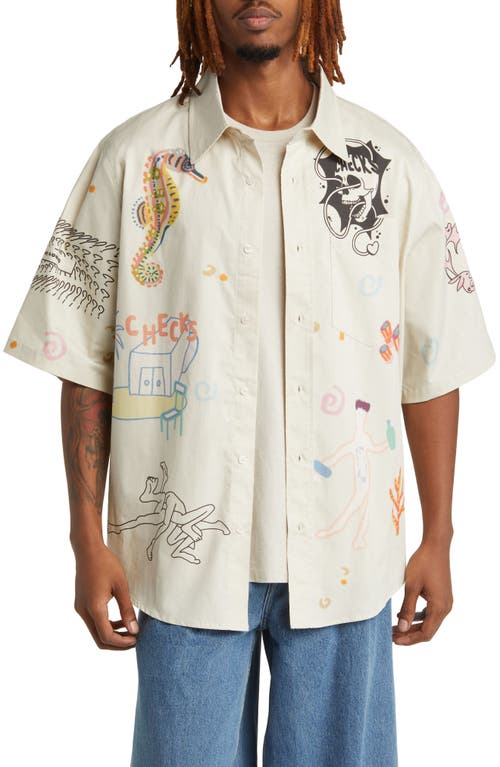 Flash Short Sleeve Button-Up Shirt in Ivory Multi