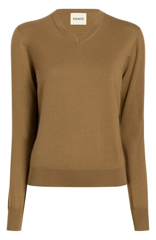 Shop Khaite Senta Wool Blend V-neck Sweater In Cafe