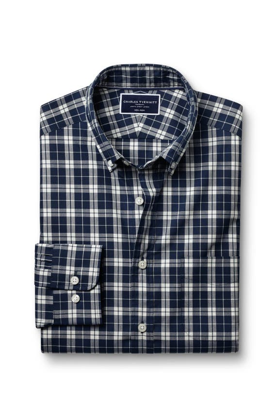 Charles Tyrwhitt Slim Fit Button-down Collar Non-iron Stretch Poplin Check Shirt In Blue