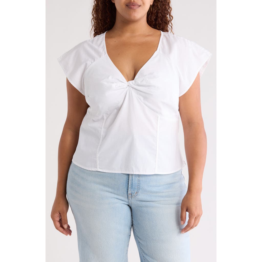 Madewell Twist Front Seamed Cotton Poplin Top In Eyelet White