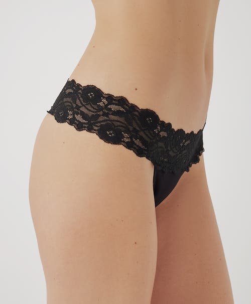 Pact Organic Cotton Lace Waist Thong 3-pack In Black