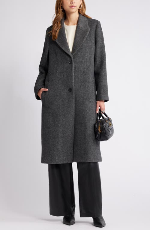 Open Edit Herringbone Coat In Black