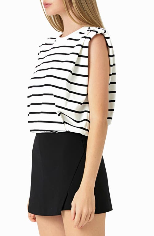 Shop Endless Rose Stripe Sleeveless Knit Top In White/black