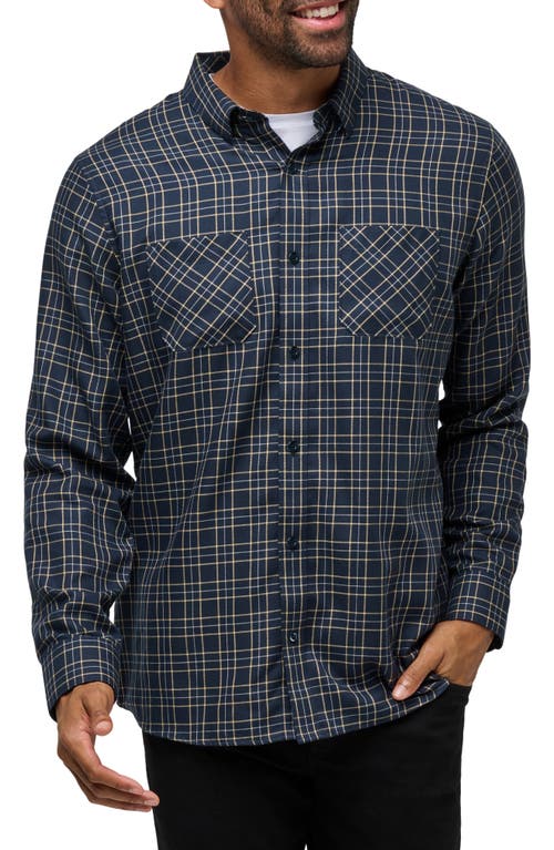 Travismathew Cloud Plaid Flannel Button-up Shirt In Total Eclipse/apricot