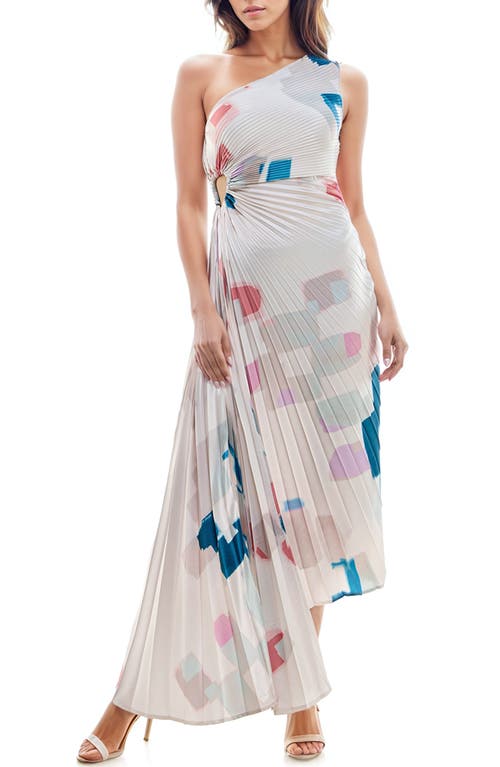 Shop Socialite Print Asymmetric Hem Pleated Maxi Dress In Cream Geo Print